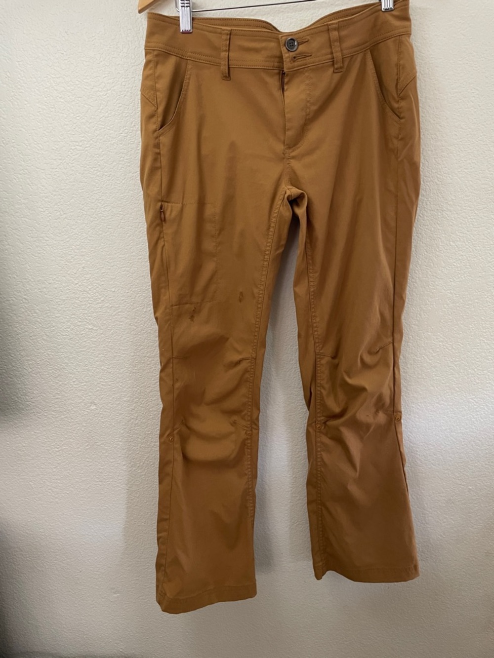 Prana women Cargo Pants in Caramel camping hiking 8
